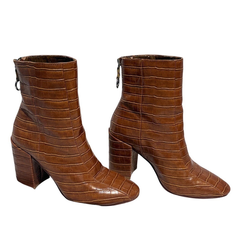 Chinese Laundry Brown Croc Embossed Block Heel Ankle Boots Women's Size 8 - Picture 2 of 6